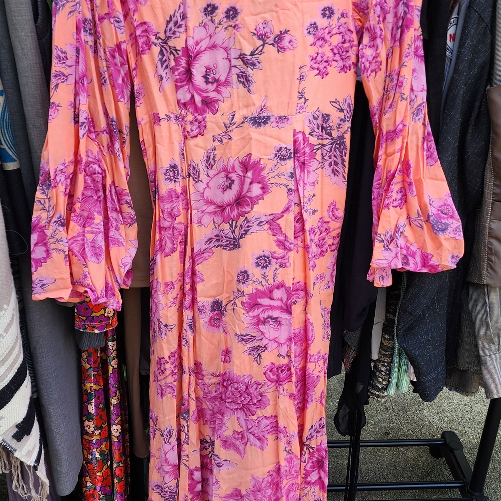 Free People Pink Floral Long Sleeve Dress